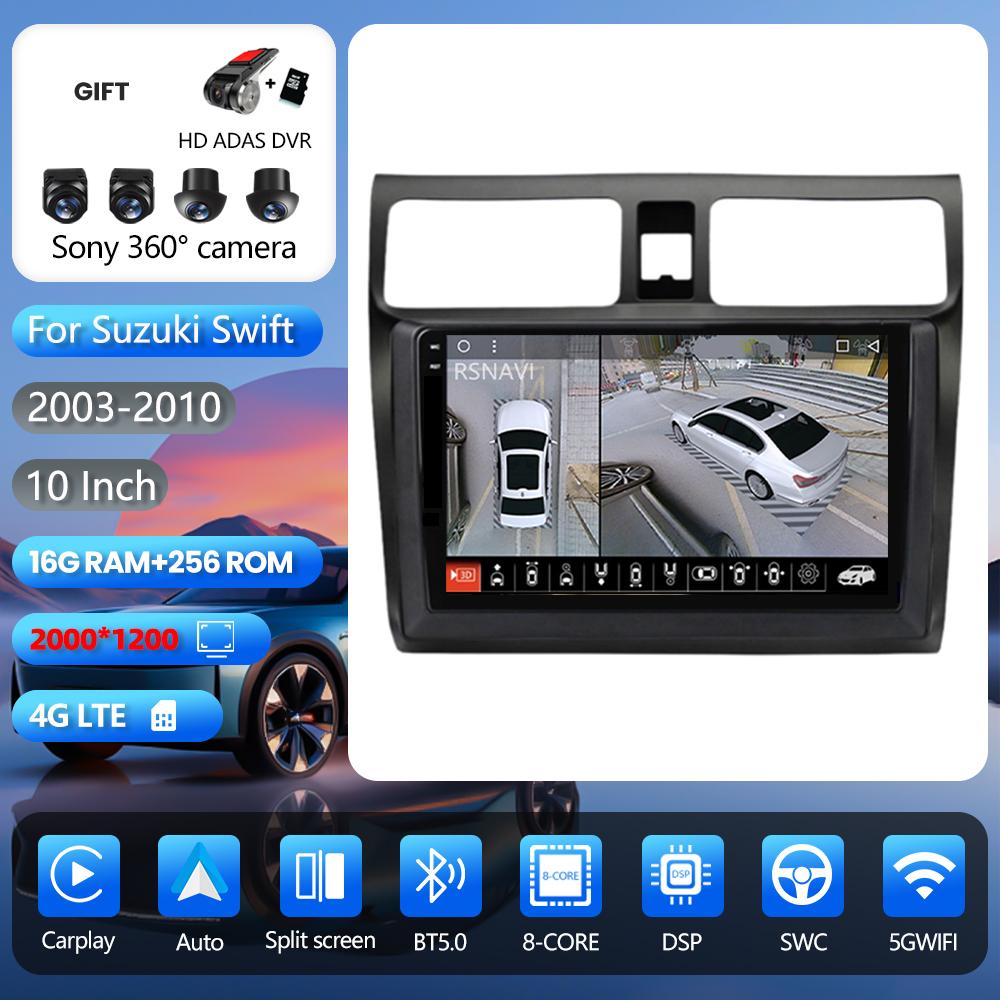 Android 16 pour Suzuki Swift 2003 - 2010 Carplay Auto Radio Multimédia Lecteur Autoradio GPS Stéréo Écran QLED Caméra 360°