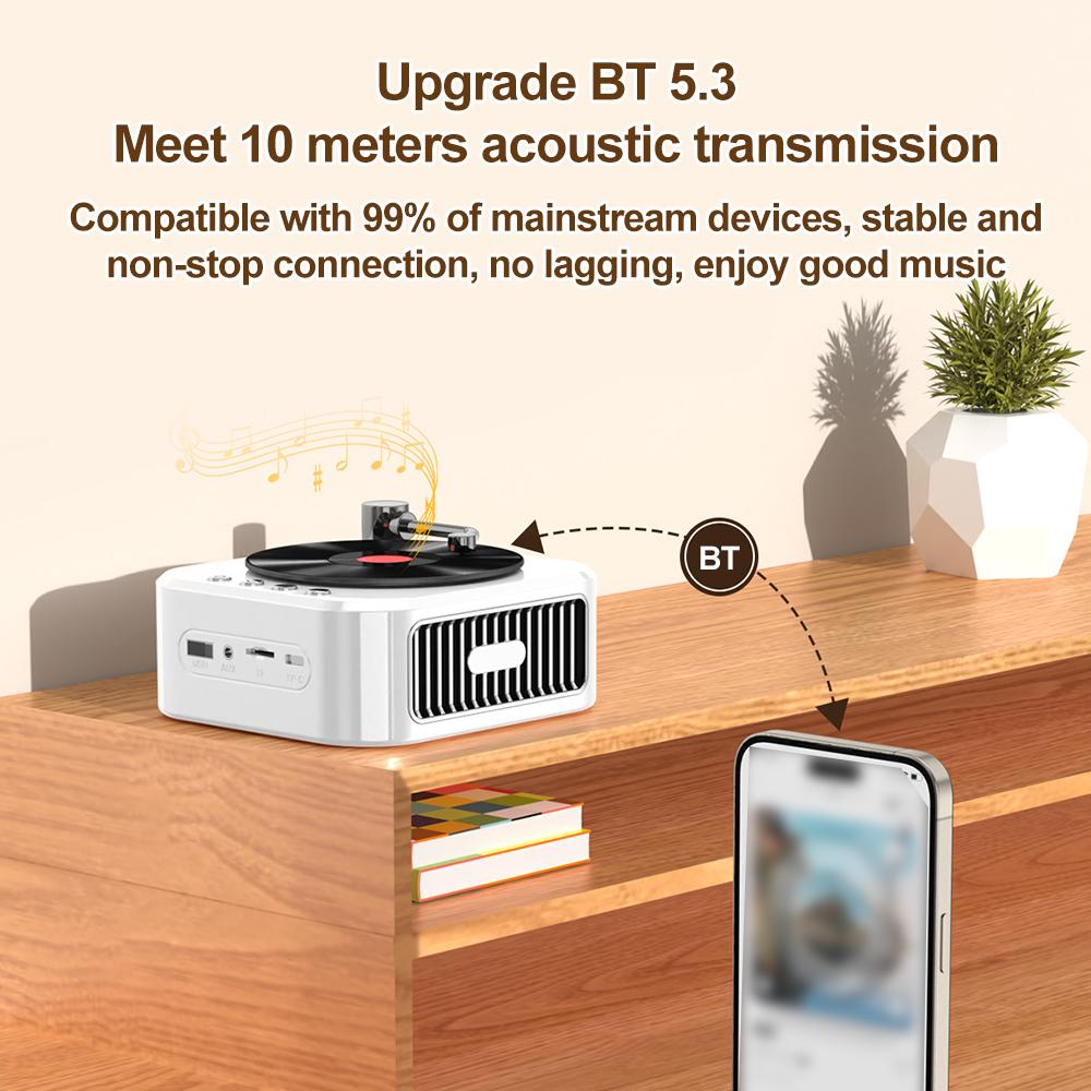 Portable Wireless Speaker Vintage CD Record Style BT5.3 Technology Speakers with Two Microphones Stereo Scene HiFi