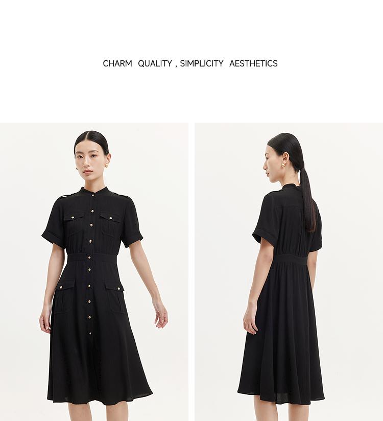 Elegant black high waisted short sleeved dress