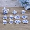 15Pcs Portable Blue Flower Tableware Porcelain Coffee Tea Cups  Universal 1:12 Dollhouse Miniature