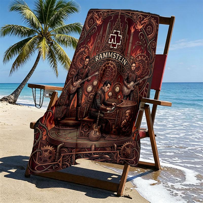Custom Name Personalized Rammstein Print Beach Towel, for Trip Camping Beach Party Home Decor, Birthday Gift for Family & Friends