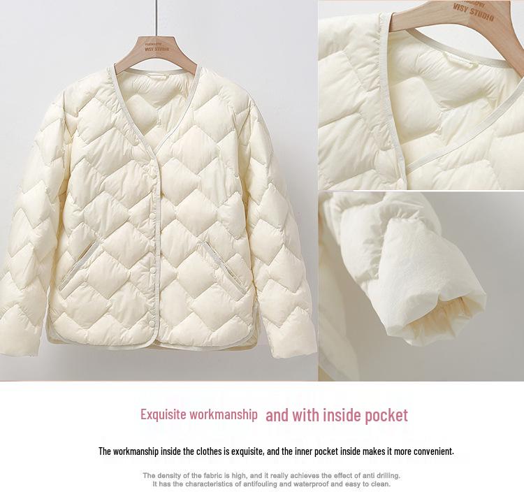 Женский легкий пуховик с V-образным вырезом, 2025: Повседневная, без воротника, короткая, верхняя одежда больших размеров