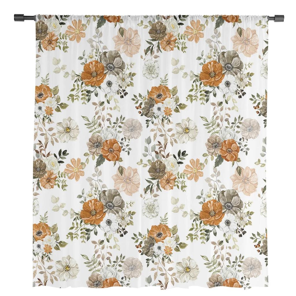 Осенний цветок эвкалипта с текстурой листьев, тюлевые шторы для гостиной, прозрачные занавески для спальни, рождественские жалюзи, вуали, шторы