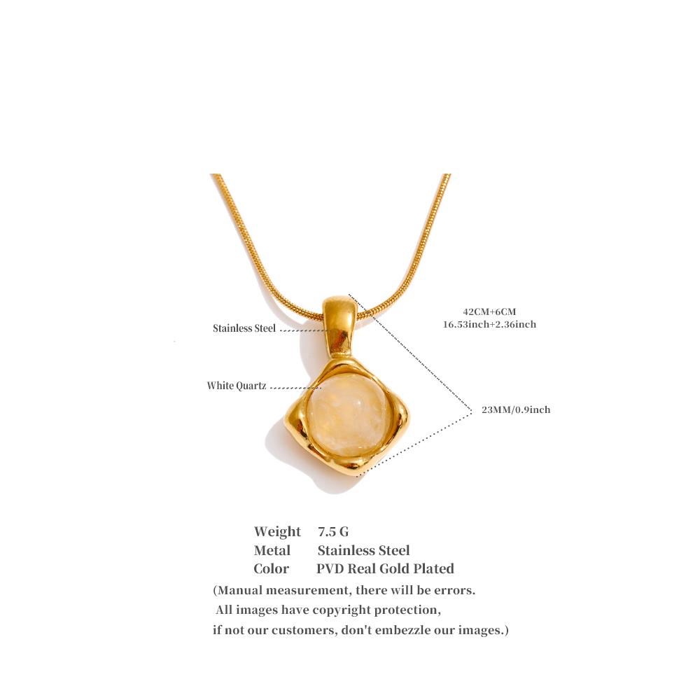 Eetit Stainless Steel Natural White Quartz Stone Pendant Necklace for Women Rust Proof Metal High Quality Trendy Jewelry