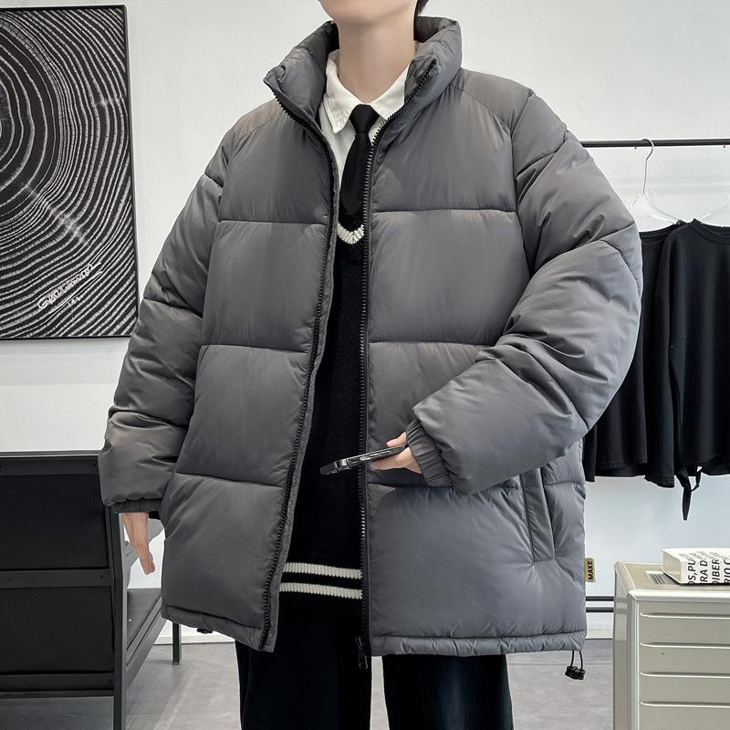 Men's Winter New Men's Korean Style Versatile Stand-up Collar Trendy Thickened and Warm Couple Internet Celebrity Same Style Solid Color Jacket