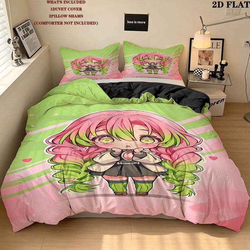 Demon Slayer Pattern Bedding Quilt Set Quilt Cover Pillowcase Home Birthday Gift(1 * duvet cover + 2 * pillowcase, without core)