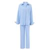 Womens Loose Long Sleeve Shirt Wide Leg Pants Set Solid Color Casual Office Outfit