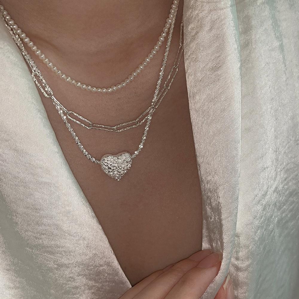 S925 Silver Plated Sparkling Heart Pendant Necklace for Women Trendy Luxury Starry Clavicle Chain Jewelry for Wedding Party