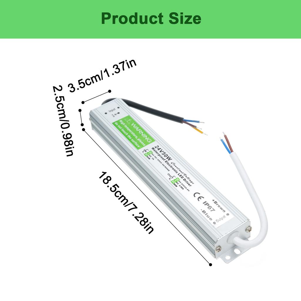 IP67 Водонепроницаемый светодиодный драйвер, переключатель, блок питания, трансформатор, адаптер переменного тока 90 В-250 В в постоянный ток 24 В 50 Вт