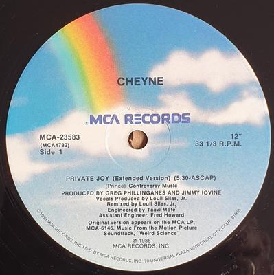 12-дюймовая пластинка CHEYNE - Private Joy MCA23583 MCA Records 1985 США Танцевальная и электронная Б/У