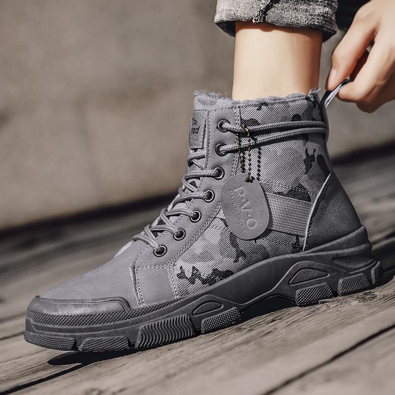 Высокие мужские ботинки Зимние меховые теплые мужские ботинки Рабочие защитные кроссовки Зимние повседневные спортивные кроссовки для активного отдыха Мужские ботильоны