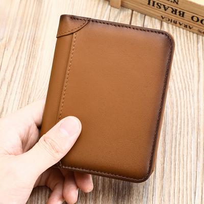 Винтажный кошелек из натуральной кожи, мужской кошелек для монет, RFID-защита от кражи, сумка для карт с несколькими отделениями для карт, короткий, тройной зажим для денег