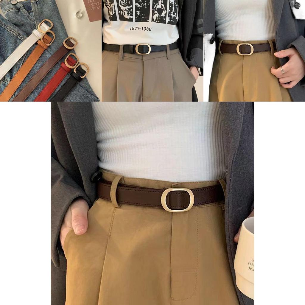 Винтажный корейский металлический ремень Ins для джинсов без отверстий, элегантный черно-коричневый дизайн