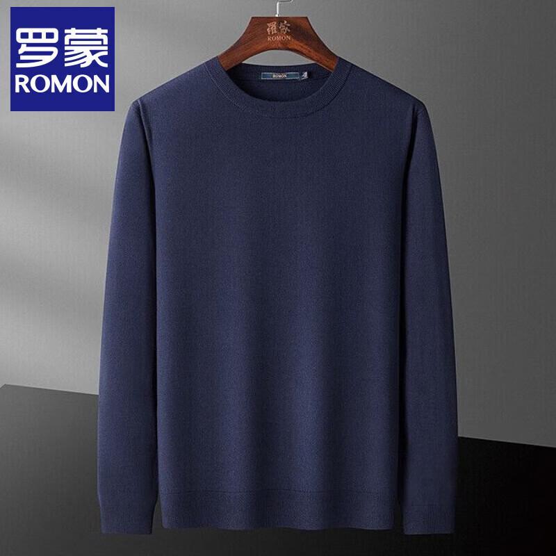 Romon Men's Wool & Silk Blend Round Neck Pullover Sweater