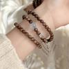 s9Silver agarwood and aquamarine artistic and fresh three-layer bracelet, quiet and elegant