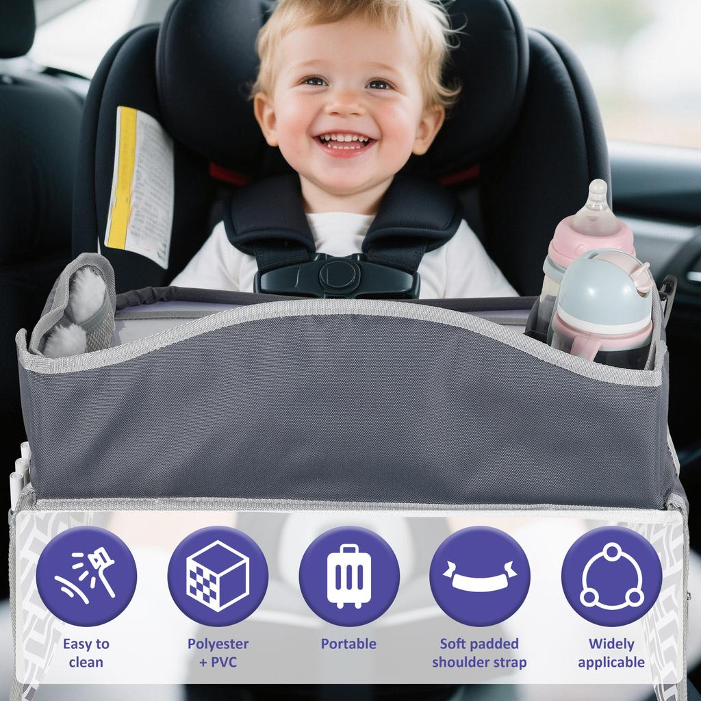 Car Kid Travel Tray Portable Car Seat Lap Tray Automotive Seat Lap Activity Table with Adjustable Strap Road Trip Essentials