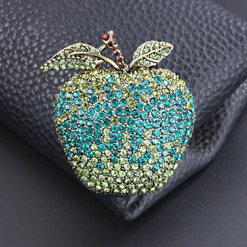 Christmas Eve Full Diamond Fruit Apple Brooch High-end Luxury Female Corsage Transshipment Meaning Peace Jewelry Pin