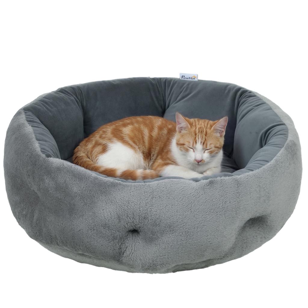 Cat Bed, Reversible Dog Pet Bed for Indoor Cats and Small Dogs, Round Bed with Supportive Bolster, Dark Grey