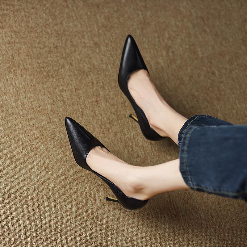 Женские туфли на шпильке, новые винно-красные туфли во французском стиле, темпераментные, коричневые, профессиональные, с низким вырезом, на высоких каблуках с острым носком