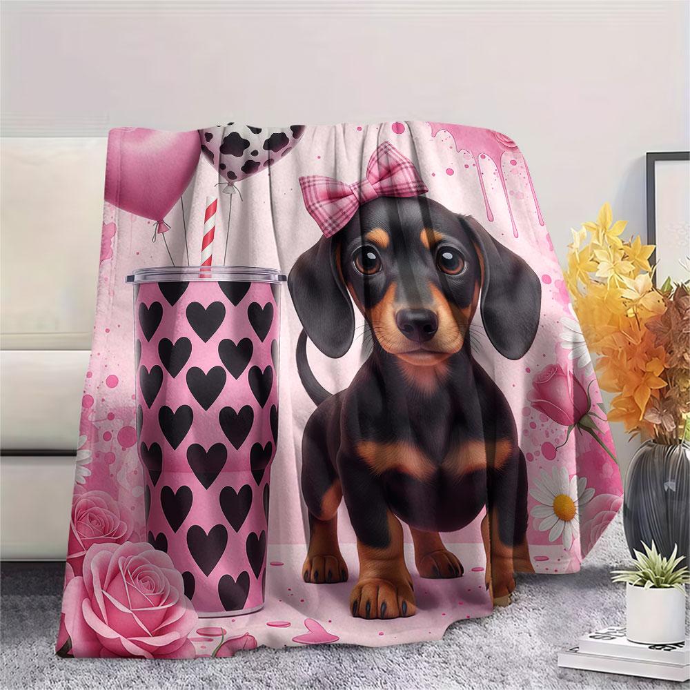1Pc Dachshund Print Flannel Blanket, High quality Comfortable for All Seasons, Home Decor, Warmth and Comfort, Perfect for Christmas Gifts