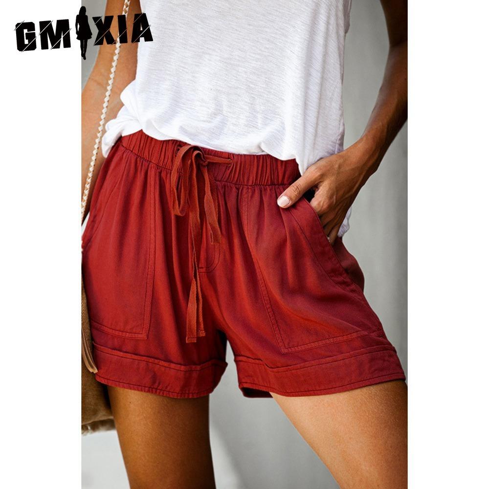 GMXIA Женские повседневные свободные шорты большого размера с эластичной талией и карманами
