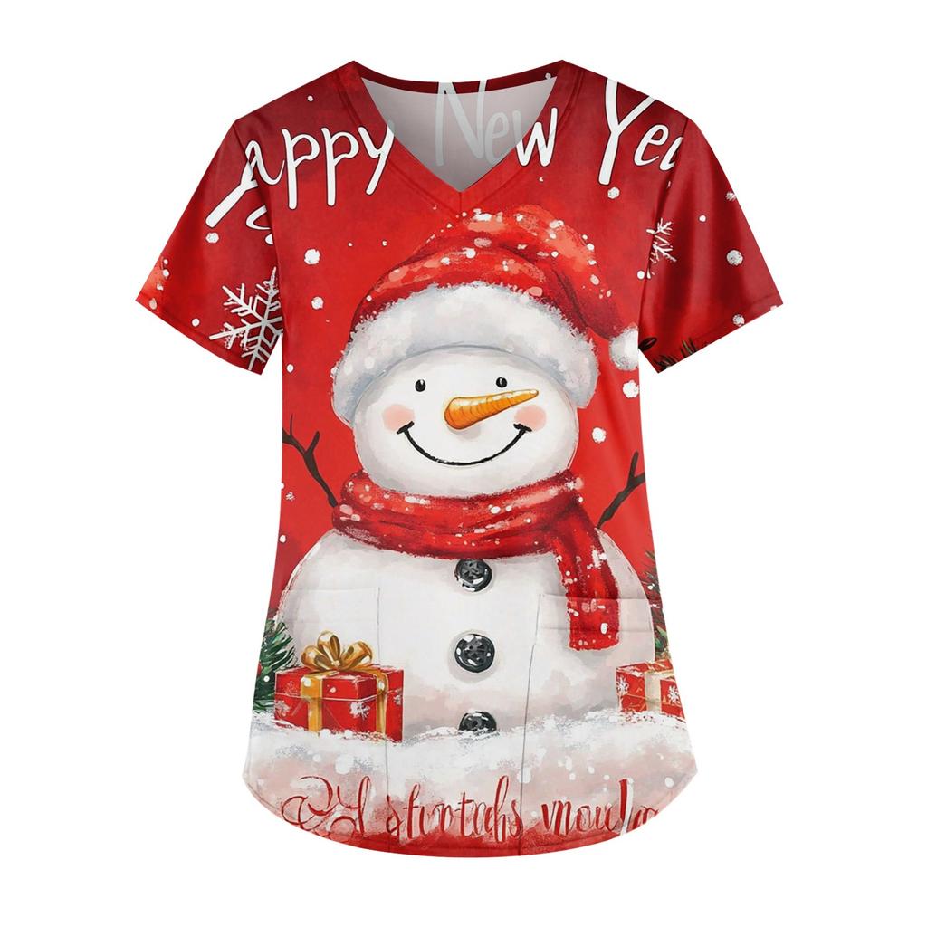 Рабочая форма больших размеров с принтом, топы для женщин, забавные футболки с v-образным вырезом и короткими рукавами, рабочая одежда, футболка с карманами