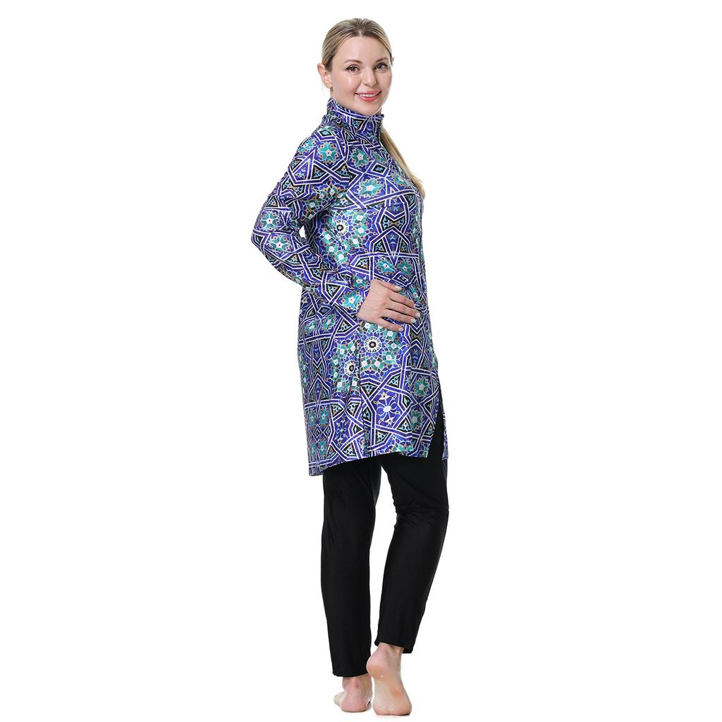 3XL-8XL Women Muslim Muslimah Swimwear Full Coverage Flower Patterned Zippered Women Swimming Suit Comfortable Highly Elastic 3 Pieces Beachwear