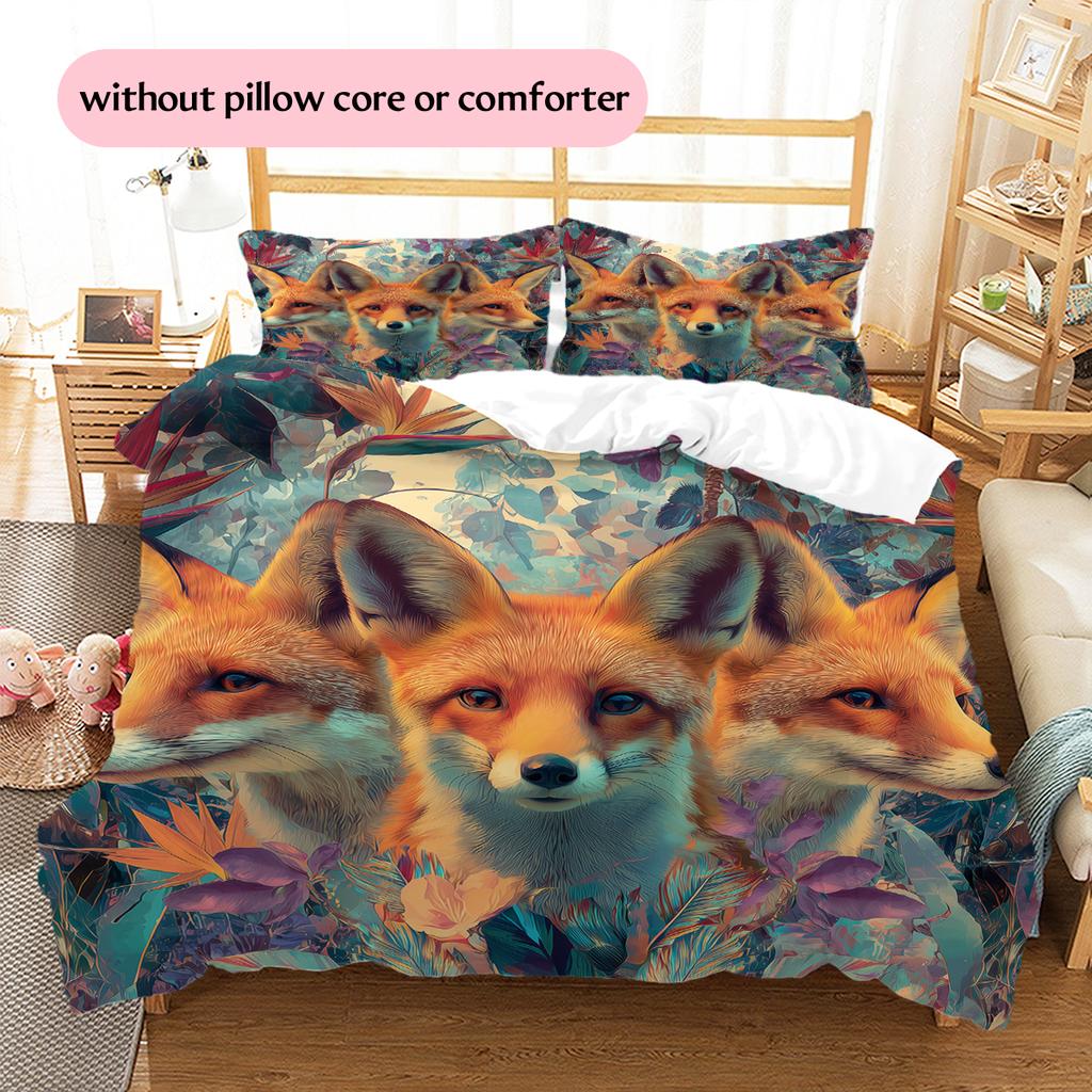Fox Pattern Bedding Home Decoration Birthday Gift (1 * duvet cover + 2 * pillowcase, without core)