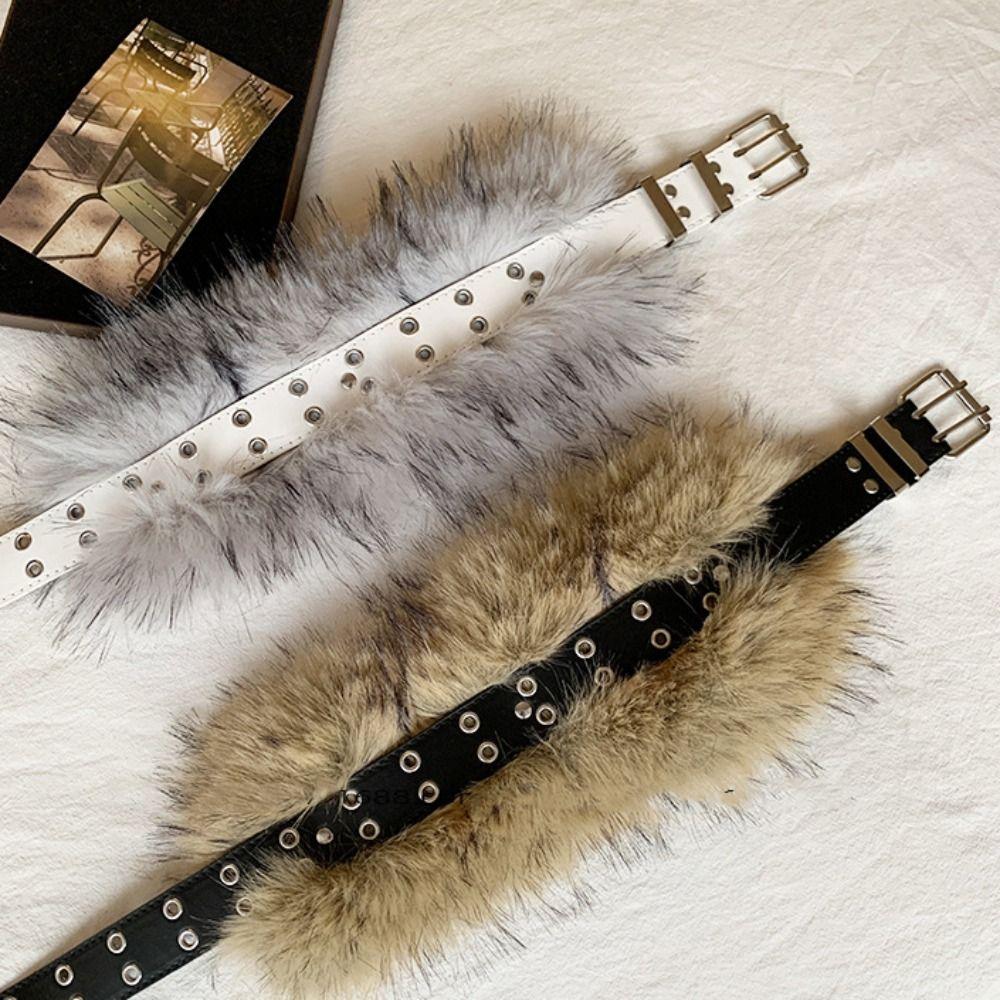 Rivet Leather Fur Belt PU Leather Plush Belt Personality Y2K Waistband  Dress Decoration