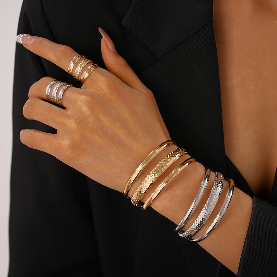 Exaggerated Metal Multi-layer Open Bracelet Ring Sets for Women 2025 Personality Fashion Simple Light Luxury Jewelry Set
