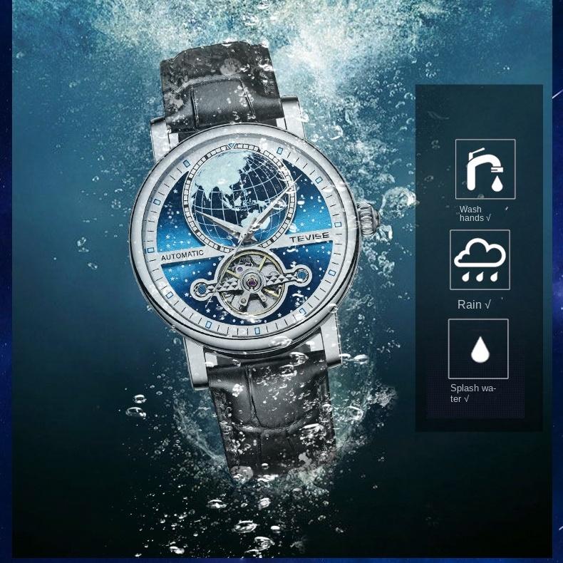 TEVISE New Hollow Mechanical Watch Automatic Leather Casual Watch Waterproof Men's Watch