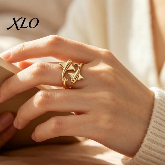 Golden Plated Ring Adjustable Open for Men Women, Silver Statement Ring, Lightweight Finger Non Tarnish Alloy Jewelry Gift Him Her
