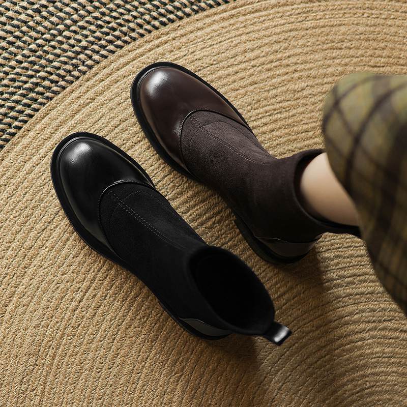 Krazing Po Микрофибра Флок Зима Круглый Носок Размер 33 Ботильоны Челси Размер 43 Молния Высокое Качество Низкий Каблук Ботильоны