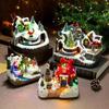 666  Christmas House Village Rotating Scene Ornament LED Lighting Santa Claus Snow Figurine Electric Music Box Xmas Decor