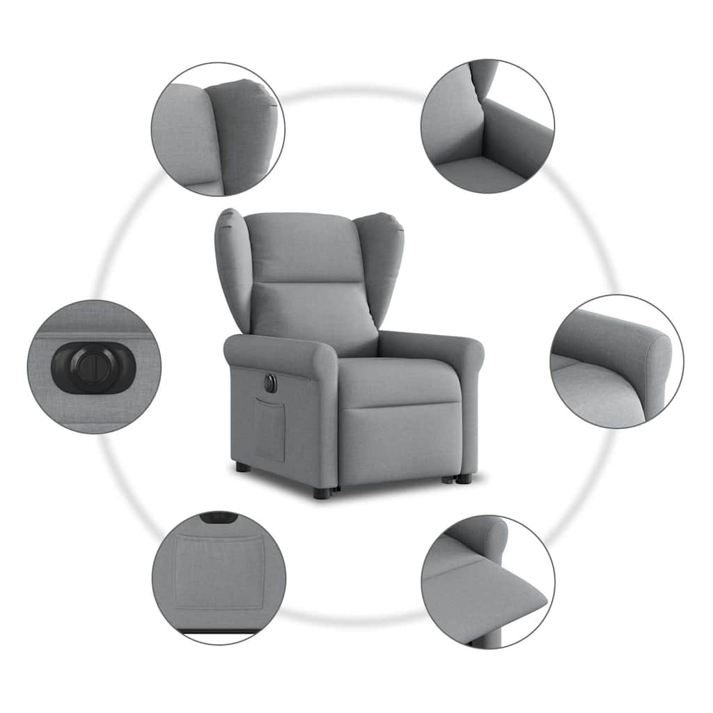 Electric Recliner Chair with Rising Function Light Grey Fabric