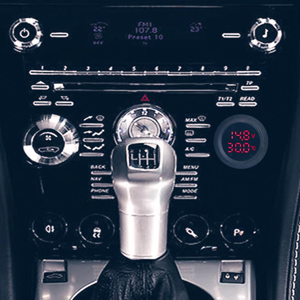 Car Round Temperature Voltmeter 12-24V Auto Voltage Meter Display Digital Measurement for Car Motorcycle Boat Thermometer T