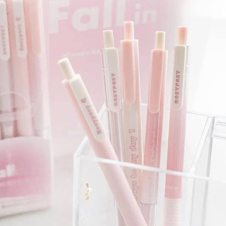 5 шт./кор. Ins Aesthetic Blush Gradient Color Gel Pen Kawaii Girls Stationery 0,5+0,38 мм Black Ink Quick-dr Test Note Writing Pen