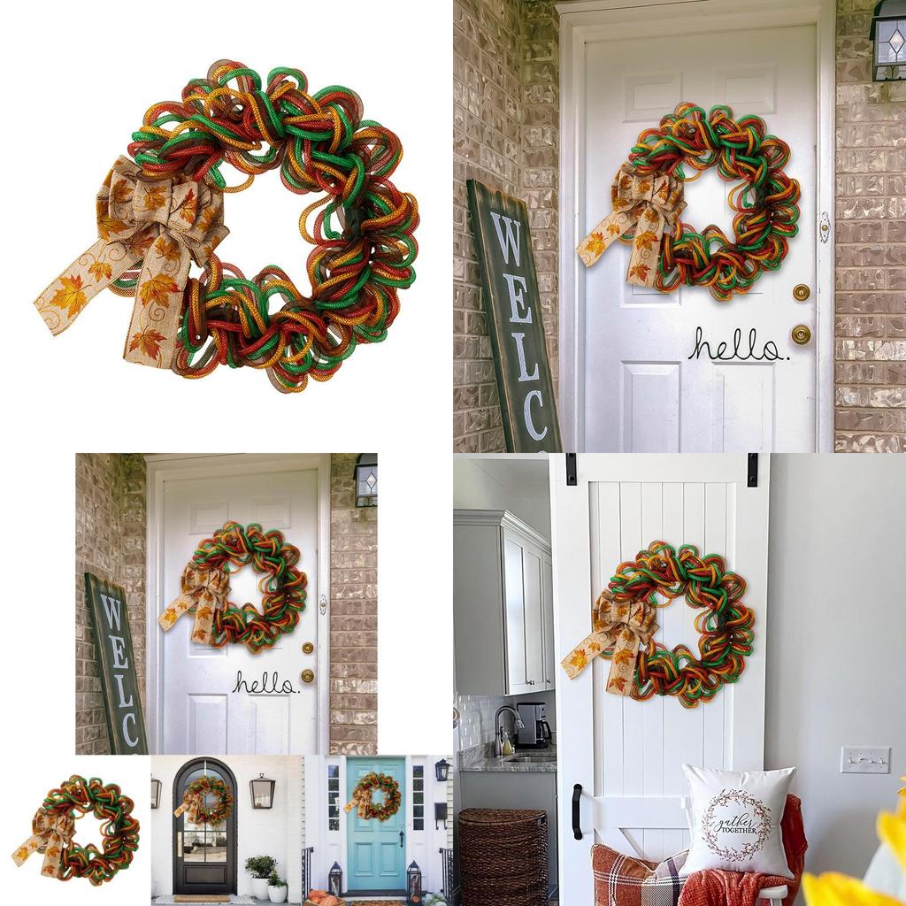 Vibrant Thanksgiving Maple Leaf Bow Decor Wreath For Home And Door Display