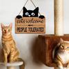 Cat Welcome People Tolerated Sign Front Door Wall Hanging Wooden Plaque Hanger