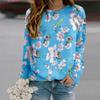 Fall Autumn Women'S Fashion O Neck Long Sleeve T-Shirt Loose Clothes Blue Tulip Print T Shirt For Girls Street