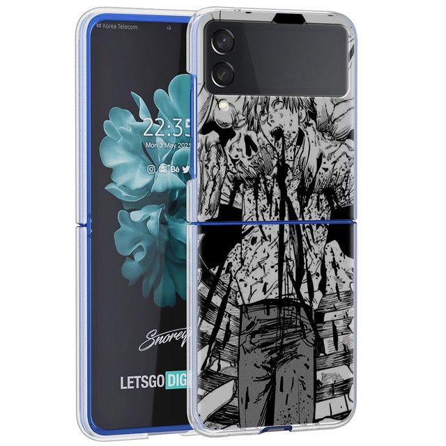 Милый чехол с рисунком человека бензопилы для Samsung Galaxy Z Flip 4 5g, прозрачный жесткий чехол для мобильного телефона Zflip, прозрачный чехол для ПК