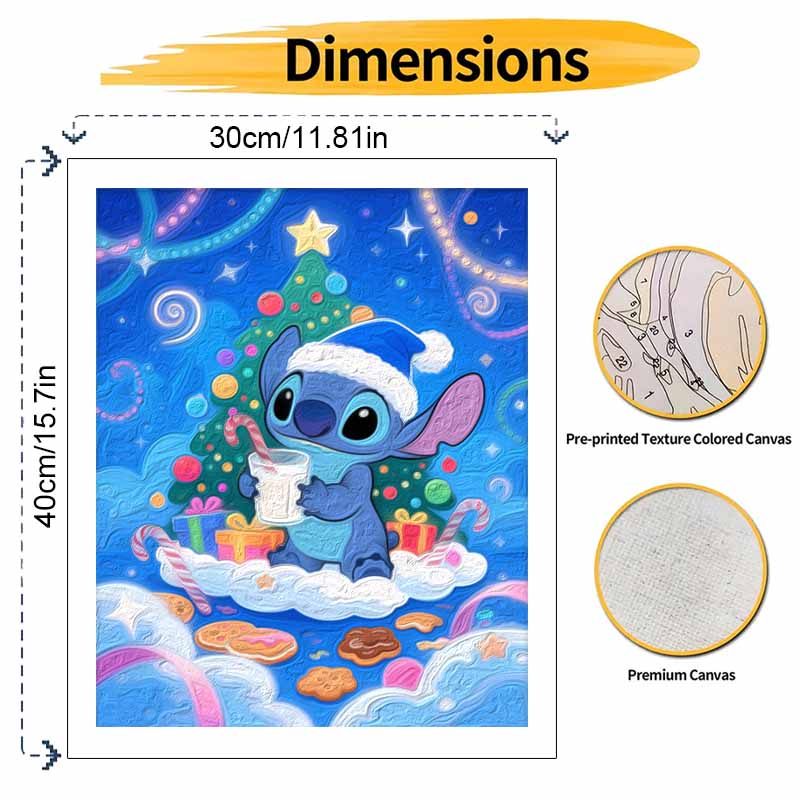 Disney Christmas Stitch oil painting hand painting coloring painting handmade diy home decoration gift