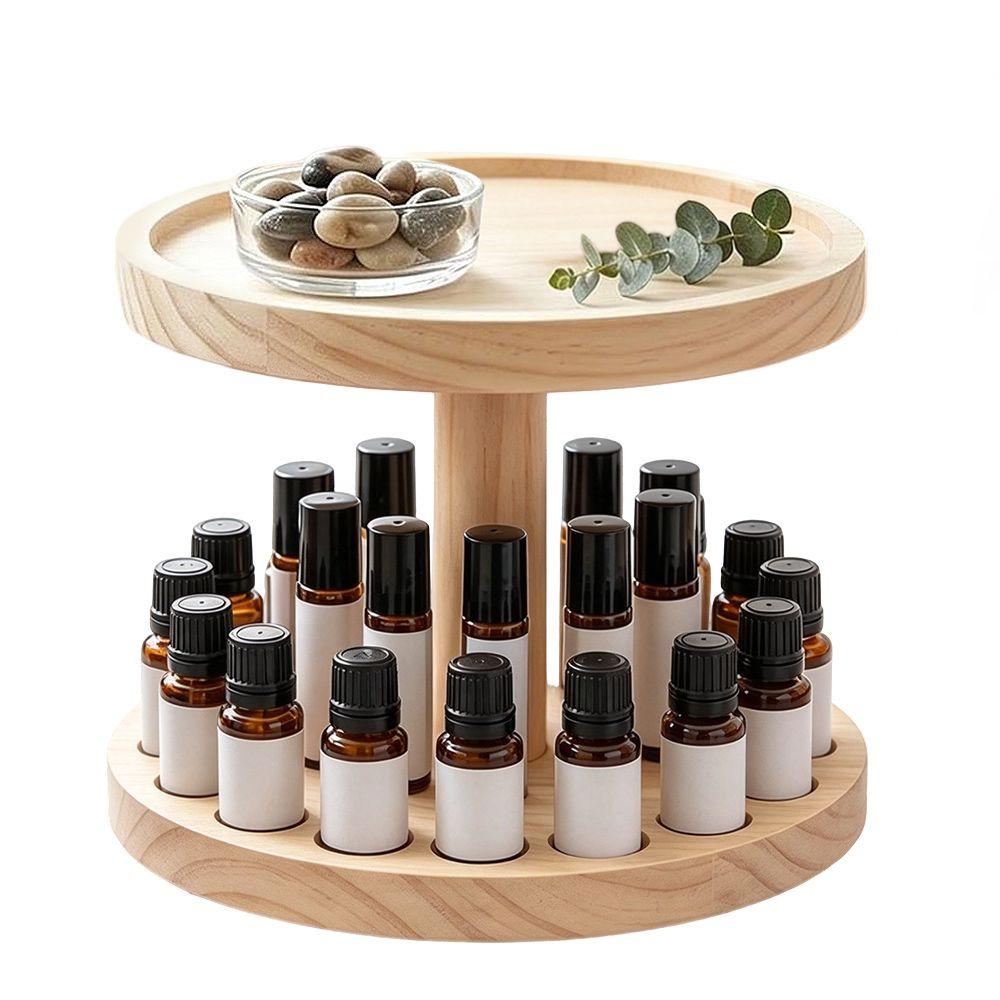Round Rotating Base Essential Oil Storage Box Pine Wood Wooden Essential Oil Rack  Essential Oils