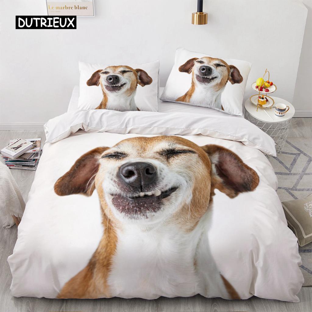Комплекты постельного белья Lovely Animal 3D, белый пододеяльник, комплект стеганого одеяла, постельное белье, наволочка, размер King Queen 200*220 см, для собак, домашних животных, собак