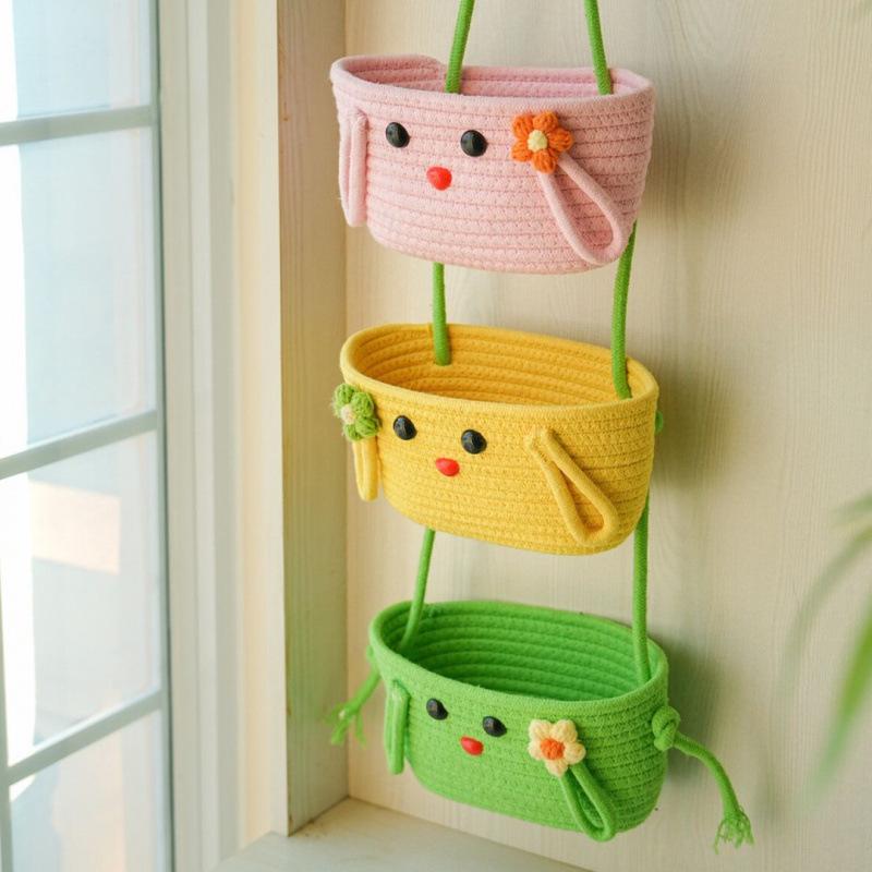 Cotton Thread Wall Hanging Basket for Dormitory Storage
