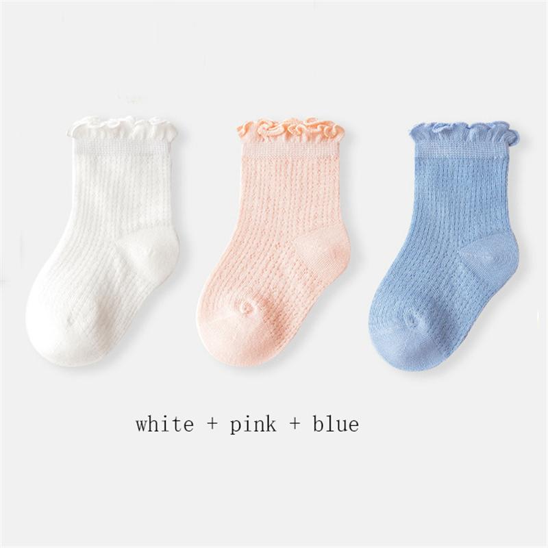 3 пары/лот Летние детские сетчатые тонкие носки однотонные мягкие хлопковые носки для новорожденных носки с рюшами для маленьких девочек милые дышащие носки