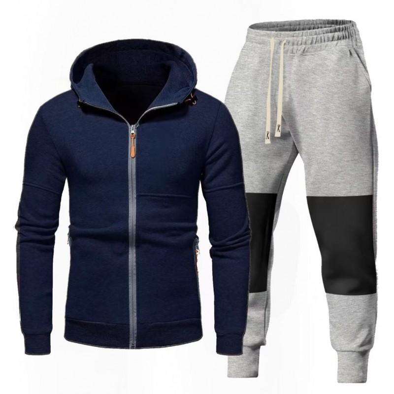 Mens Solid Color Hooded Sweatshirt Pants Set Casual Sportswear Outfit