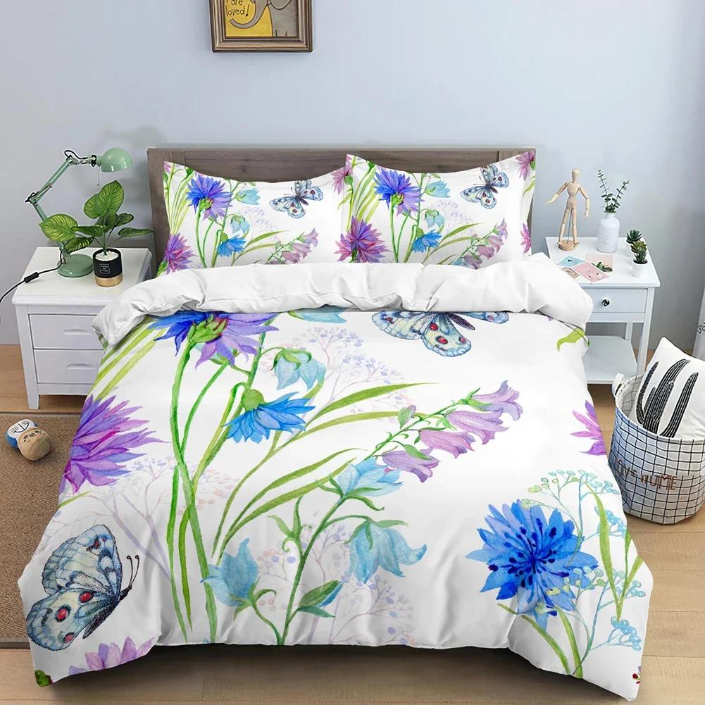 Butterfly Bedding Set 3D Flower Duvet Cover Quilt Cover with Zipper Queen Double Polyester Comforter Set Kid Girl Christmas Gift
