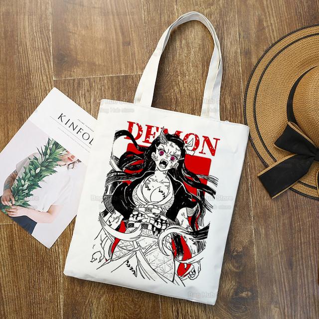 Tanjiro Nezuko Demon Slayer Холст Сумка Harajuku Женский Kimetsu No Yaiba Сумка для покупок Колледж Оригинальная сумка через плечо Ежедневное использование