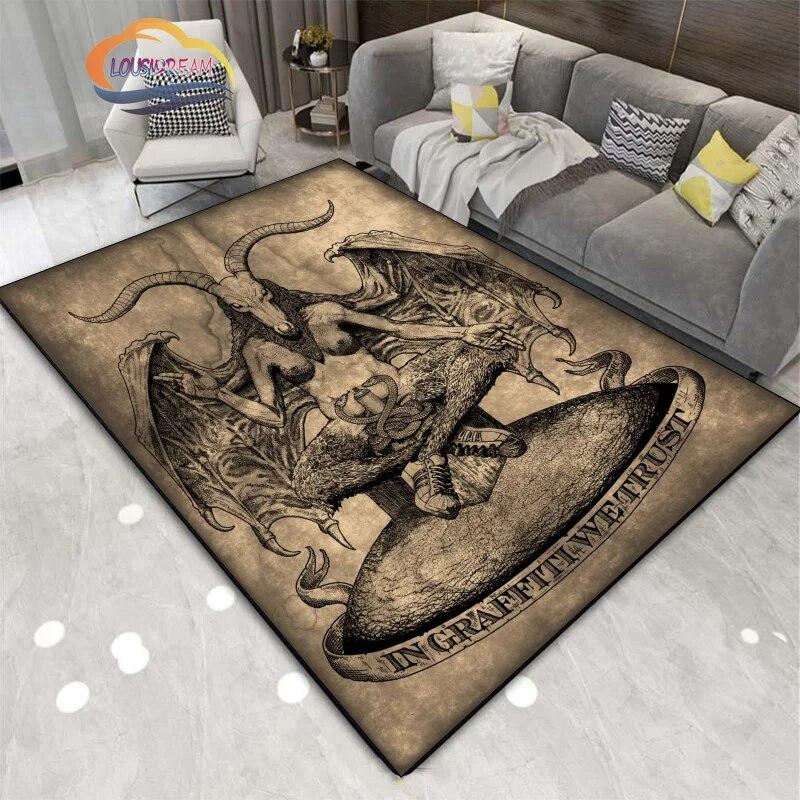 Satanic Skull Inverted Pentagram Area Rug Sheep Head Demon Baphomet Rug Gothic Series Hall Bedroom Fashionable Carpet